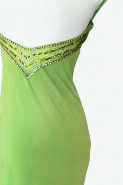 Sexy Halter Green V Neck Satin Beaded Mermaid Long Prom Dress Party Dress SP1635