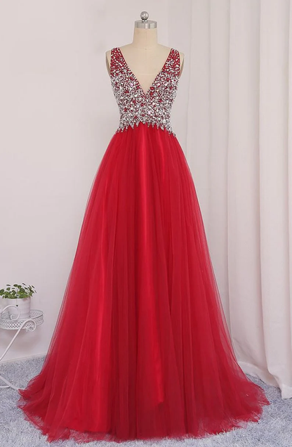 V Neckline Prom Dress Tulle Skirt Evening Dress Graduation Party Dress Formal Dress Dresses For Prom Special Occasion Dress Y792