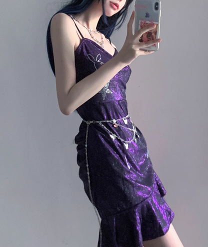 Charming Purple Spaghetti Straps Ruffle Short Homecoming Dress Birthday Outfits S610