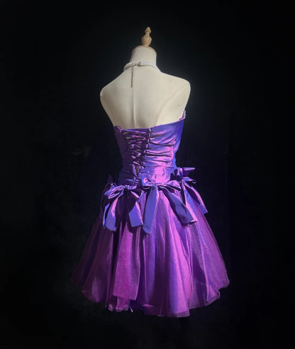 Fashion Strapless Tulle Satin Beaded A Line Short Homecoming Dress Birthday Outfits With Bow SP1795