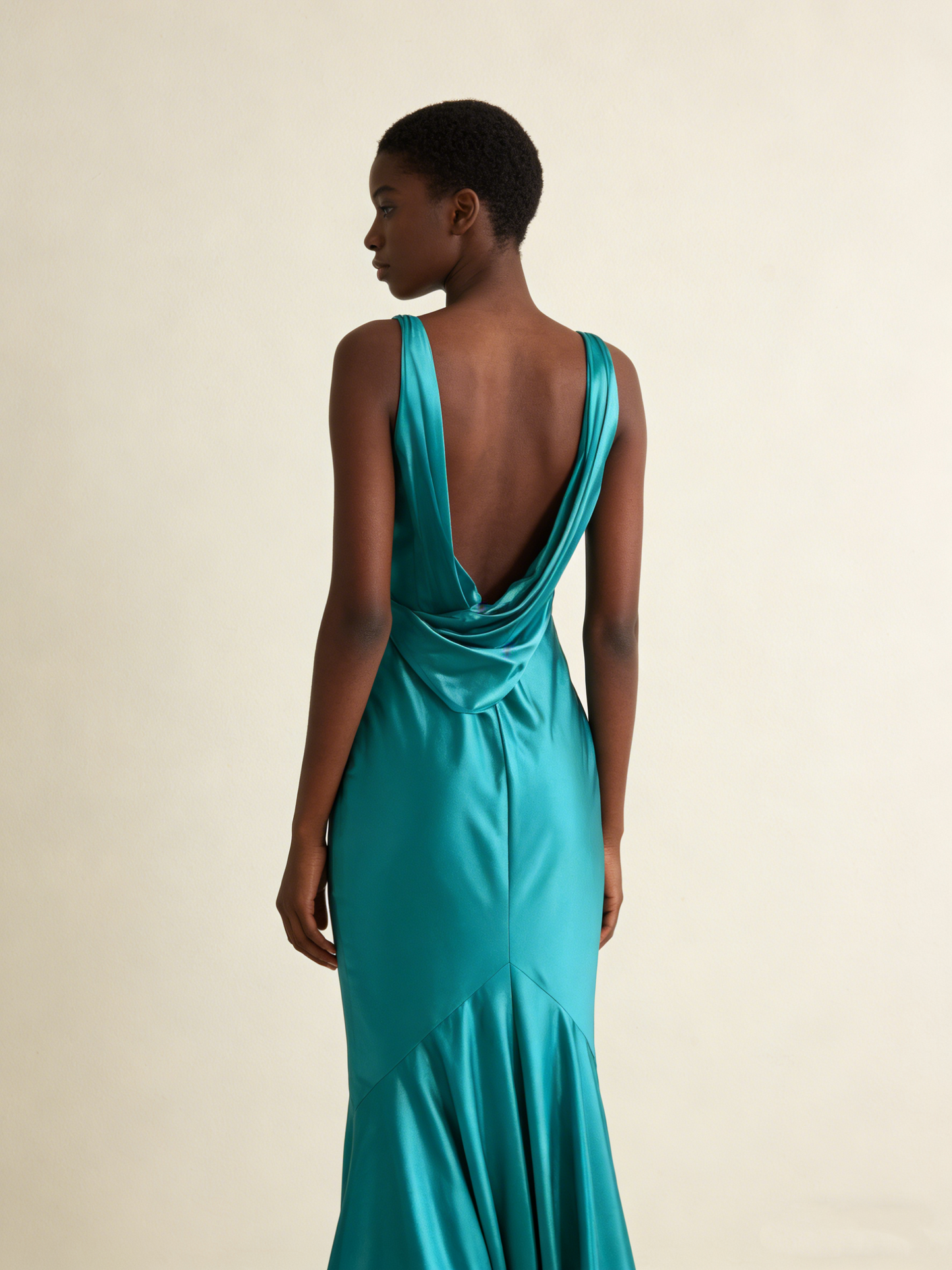 Turquoise V Neck Backless Mermaid Satin Long Formal Party Dress, MD7979