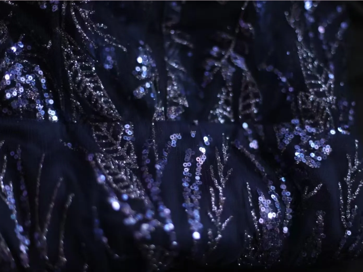 Luxurious Spaghetti Straps Tulle Sequin Mermaid Long Party Dress Navy Blue Evening Dress D2208