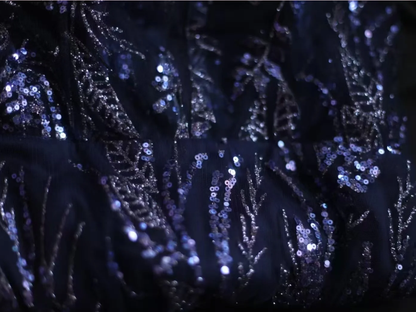 Luxurious Spaghetti Straps Tulle Sequin Mermaid Long Party Dress Navy Blue Evening Dress D2208