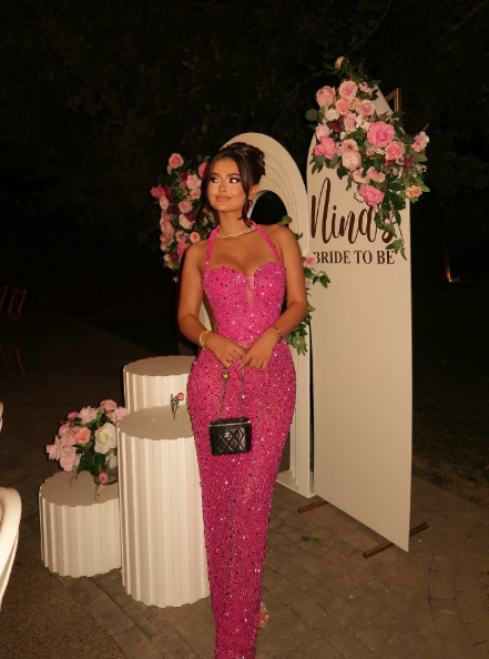 Sparkly Pink Halter Sequin Long Party Dress Formal Birthday Prom Dress SP1316