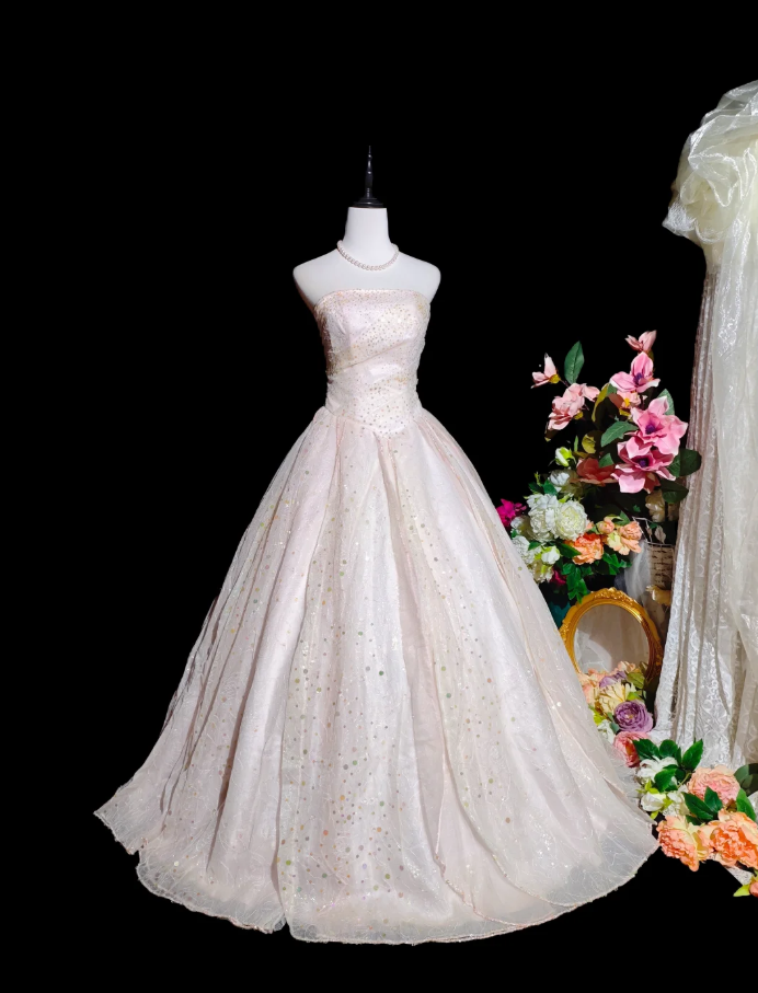 Fairy Strapless Pink Tulle Sequin Quinceanera Dress Sweet 16 Dress D2361