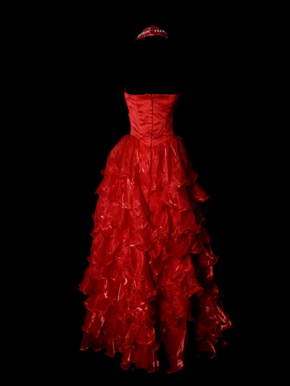 Gorgeous Red Halter V Neck Beaded Organza Pleated Layered Mermaid Long Evening Dress Prom Dress D1881