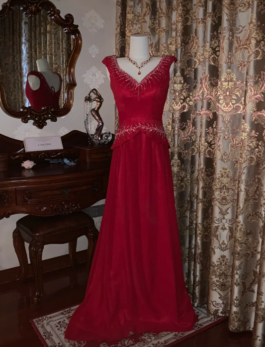 Glitter V Neck Sleeveless Satin Tulle Beaded Mermaid Long Evening Dress Party Gown
