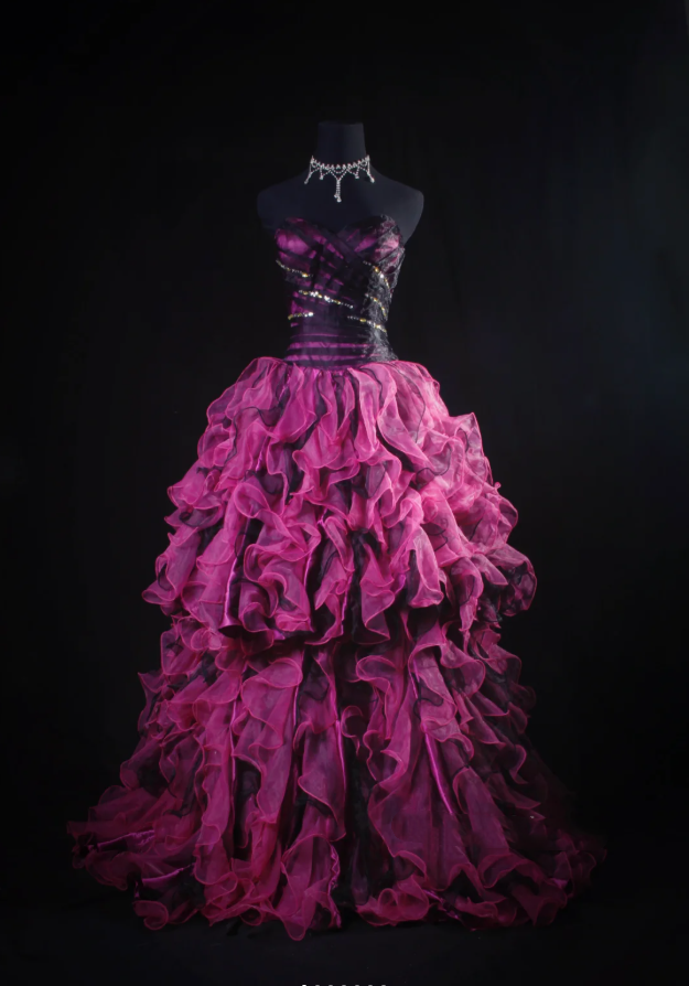 Chic Strapless Hot Pink Ruffle Multi-Layered Princess Party Dress Two-way Prom Dress D2236