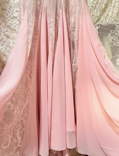 Classy V Neck Pink Lace Chiffon Mermaid Long Wedding Guest Dress Formal Prom Dress Party Gown