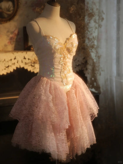 Stunning Homecoming Dress Spaghetti Strap Lace Sequins Dress Back to School Outfits Party Dress  D6404