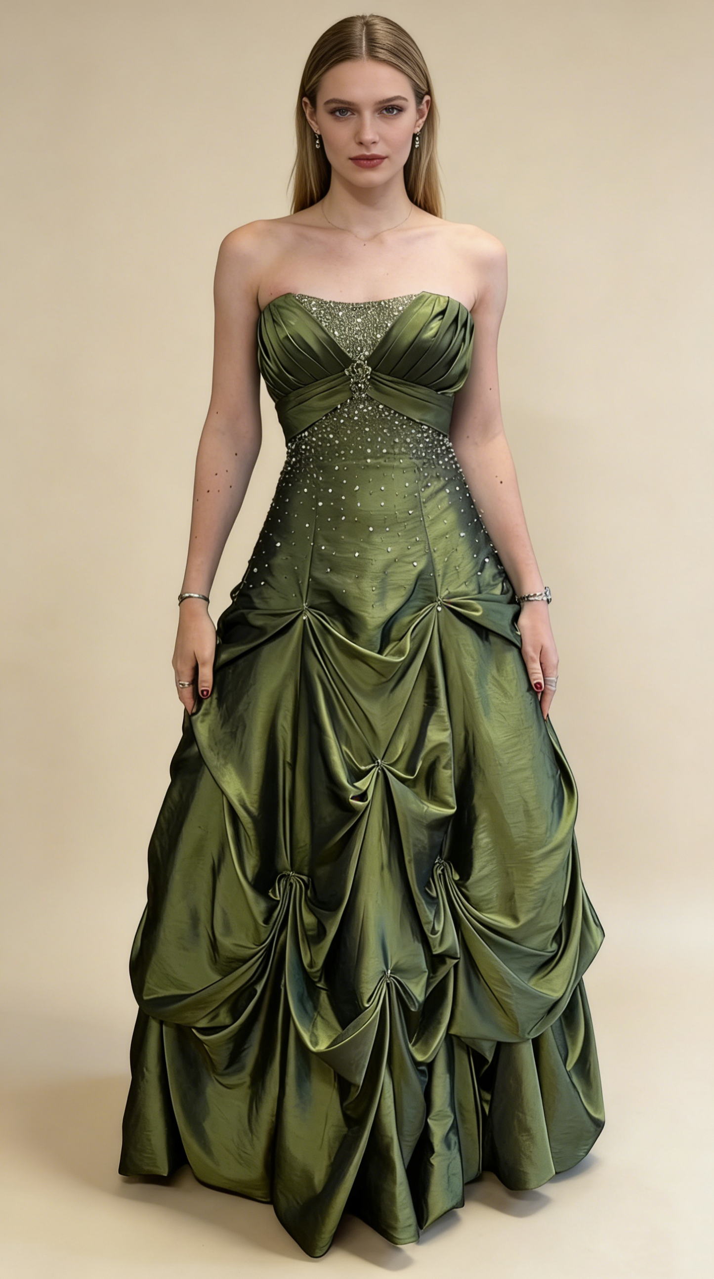 Vintage Beading Strapless A-Line Green Evening Ball Gown Birthday Gown MD7632