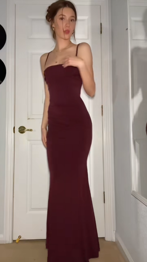 Classy Mermaid Spaghetti Straps Burgundy Long Prom Dresses Formal Gown Summer Wedding Guest Dress Wedding Outfits For Guest W0664
