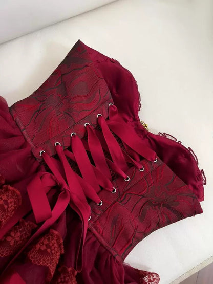 Cute Ball Gown Spaghetti Straps Burgundy Lace 8th Graduation Dresses Homecoming Dress Summer Middle School Formal Baddie Hoco Dresses Cocktail Dress W0921