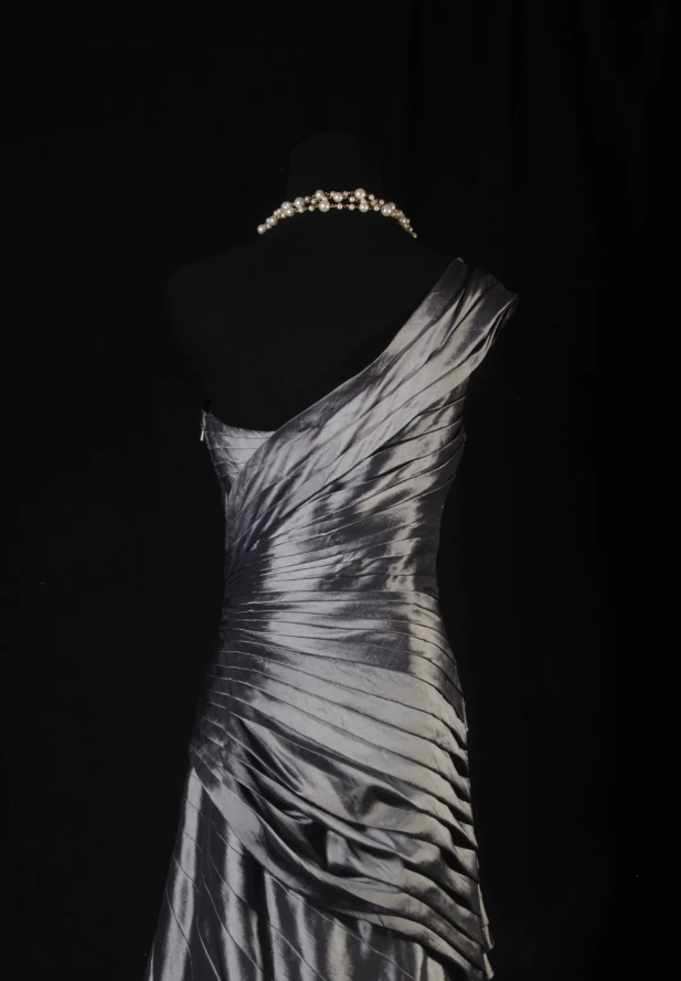 Fashion One Shoulder Satin Pleated Mermaid Long Party Dress Gray Birthday Prom Dress With Sequins D2228