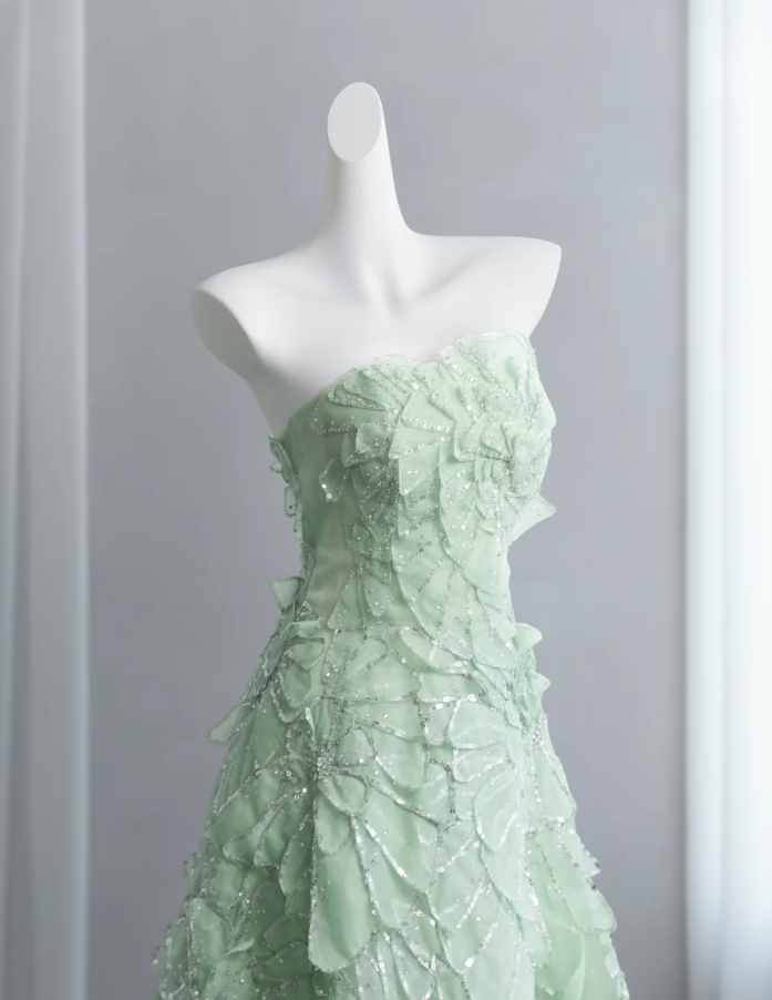 Pretty Mint Green Tulle Petals Sequin Beaded A Line Birthday Prom Dress Party Dress SP1520