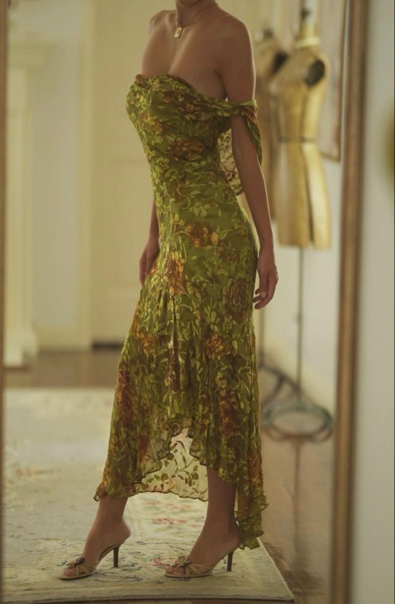 Pretty Green Chiffon Print Floral Mermaid Long Evening Dress Prom Dresses D1867