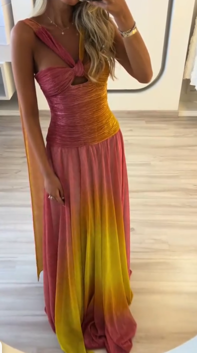 Chic Sleeveless Chiffon Pleated Mermaid Prom Dress Long Evening Gown