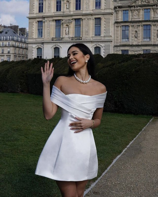 Pretty Off The Shoulder Short White Graduation Homecoming Dress Formal 15th Birthday Outfits D204