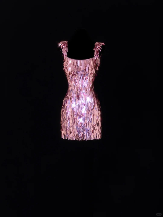 Pretty Sequin Sheath Pink Homecoming Dress Short Prom Dress D421