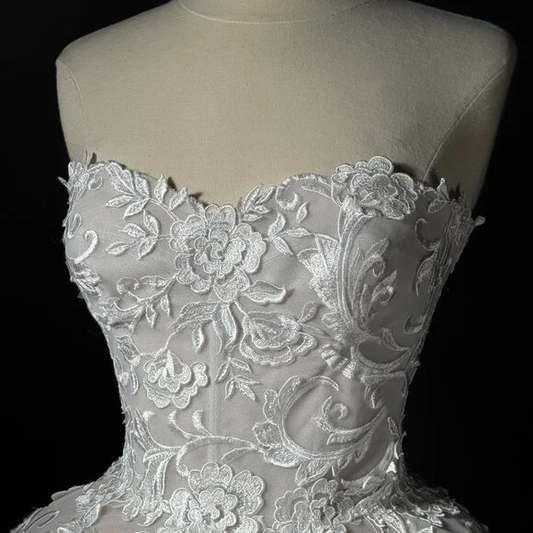 Classy Strapless White Lace Appliques Short Birthday Dress Formal Homecoming Dress D509