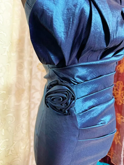 Vintage Strapless Blue Satin Sheath Homecoming Dress Cocktail Dress D1826