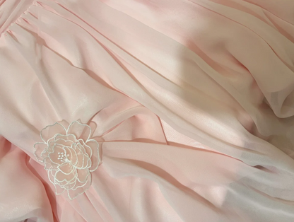 Classy Pink One Shoulder Chiffon Pleated Appliques Long Party Dress Prom Dress Formal Wedding Guest Dress D21114