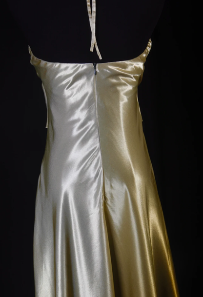 Fashion Halter Satin Mermaid Long Evening Dress Ombre Gold Wedding Guest Dress SP1698