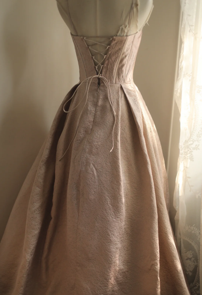 Beautiful Spaghetti Strap Pink Satin Floral A Line Long party Dress Birthday Prom Dress D2313