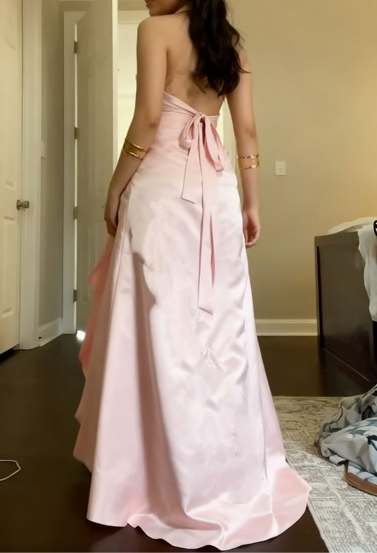Classy Halter Pink Satin Mermaid Long Birthday Party Dress Evening Gown