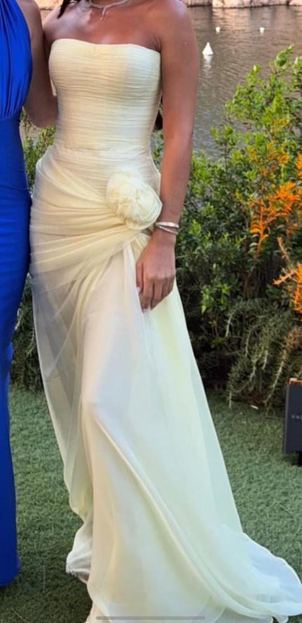 Elegant Tulle Pleated Mermaid Long Wedding Guest Dress Yellow Strapless Party Dress Evening Gown
