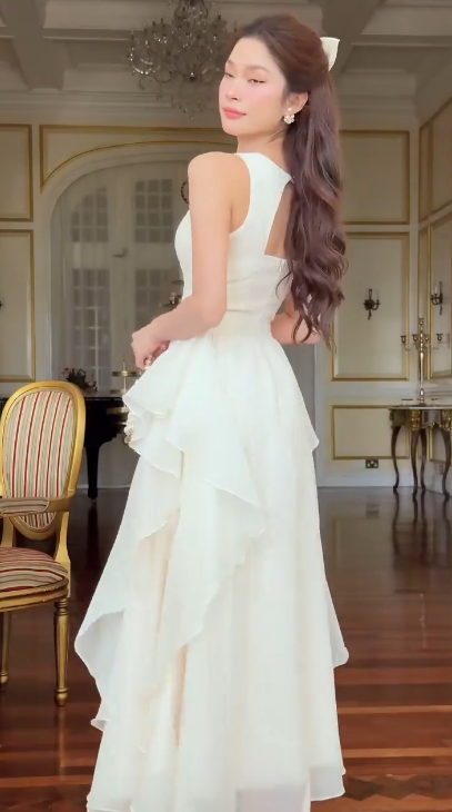 Charming White V Neck Chiffon A Line Formal  Long Evening Dress Guest Dress SP255