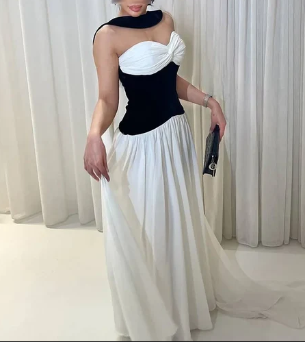 Classy Sweetheart Neck White Chiffon A Line Long Party Dress Birthday Prom Gown With Ribbon