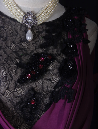 Elegant Sleeveless Purple Chiffon Lace Mermaid Long Party Dress Evening Gown With Beaded