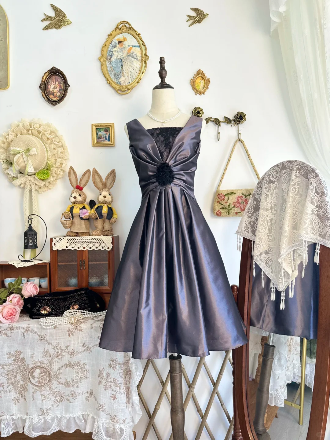 Chic Purple Satin Lace A Line Short Graduation Homecoming Dress Birthday Outfits Y9472