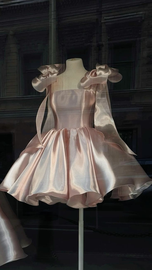 Pretty Spaghetti Straps Pink Satin Short 8th Grade Homecoming Dress Birthday Outfits Y9619
