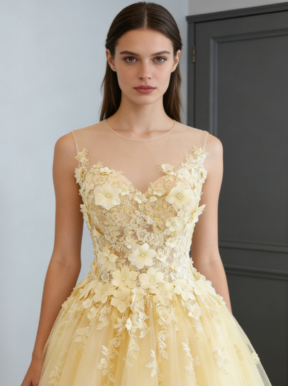 Yellow Prom Dresses,Long Prom Dress,A-line Evening Dress,Senior Prom Dress, M6015