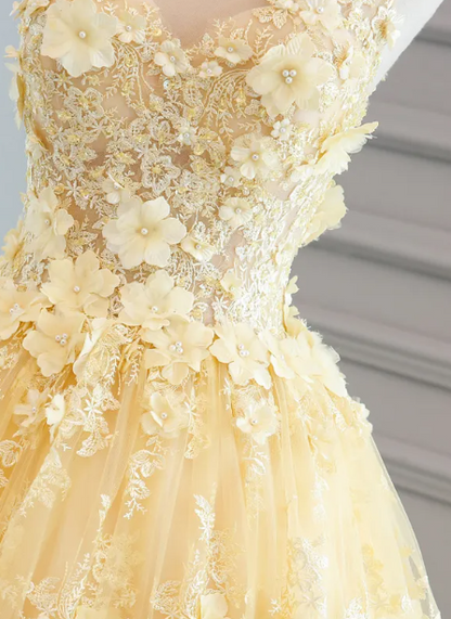 Yellow Prom Dresses,Long Prom Dress,A-line Evening Dress,Senior Prom Dress, M6015