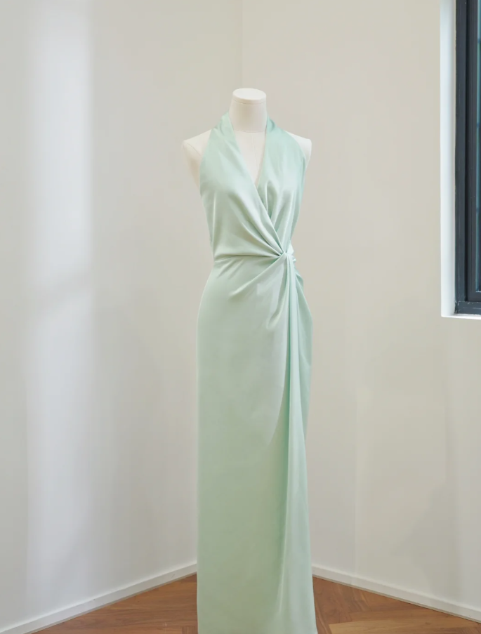 Classy Green Satin Mermaid Long Wedding Guest Dress Formal Bridesmaid Dress D2171