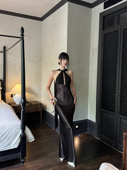 Classy Sleeveless Navy Blue Satin Mermaid Long Wedding Guest Dress Formal Backless Party Dress Evening Gown