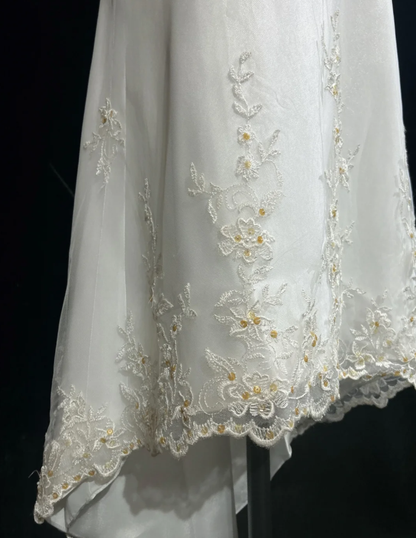 Pretty Strapless White Tulle Lace Beaded Mermaid Long Party Dress Evening Gown