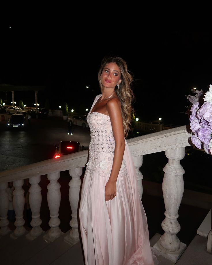 Gorgeous Pink One Shoulder Chiffon Beaded Appliques Mermaid Prom Dress Long Party Dress SP540