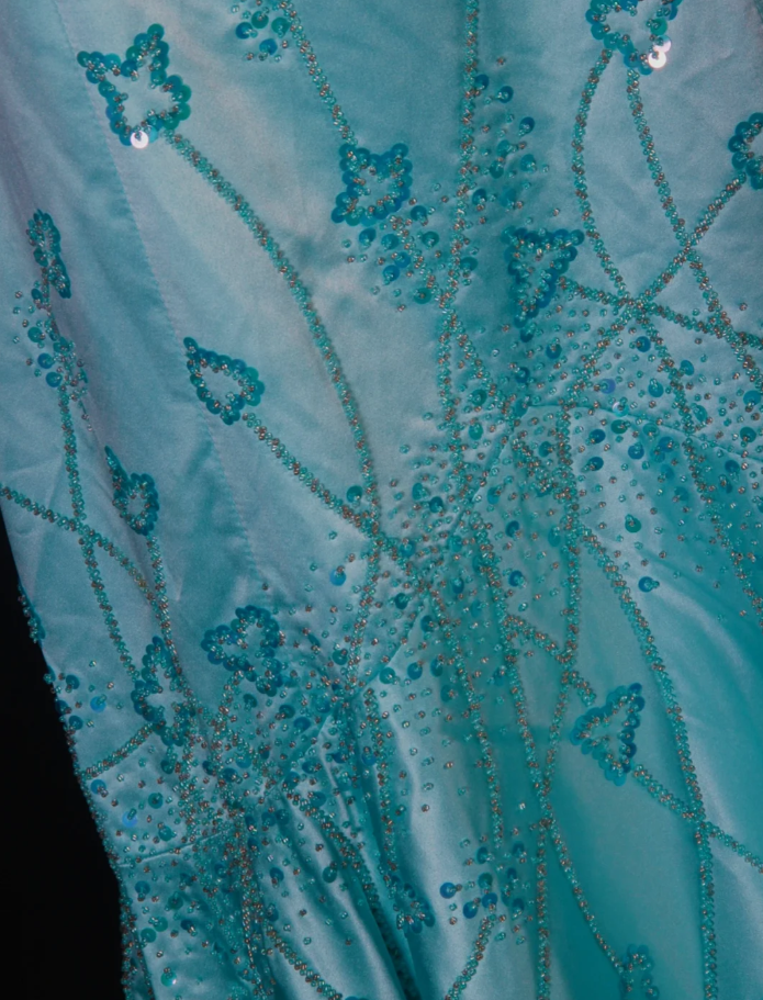 Gorgeous Blue Spaghetti Straps Satin Beaded Mermaid Long Birthday Prom Dress Party Dress D2275