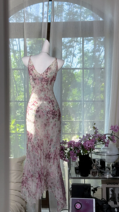 Pretty Chiffon Printed Floral Ruffle Mermaid Prom Dress Evening Gown SP664