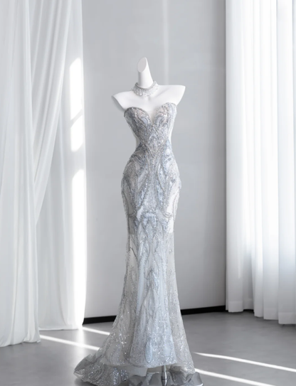Gorgeous Strapless Tulle Sequin Beaded Mermaid Long Party Dress Evening Dress SP1515