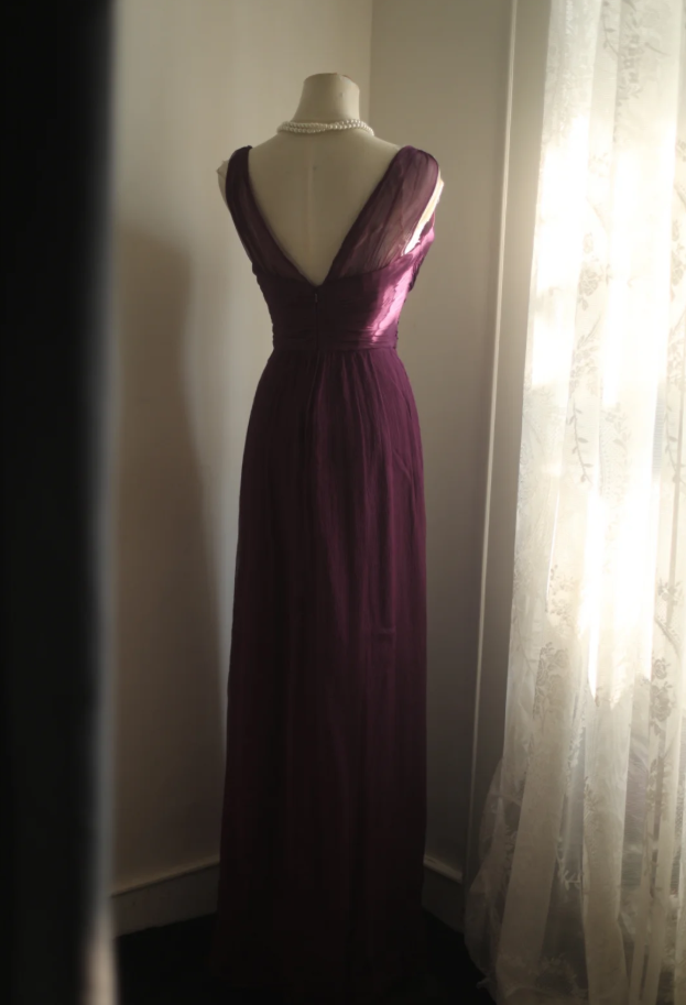 Charming Purple V Neck Tulle Long Wedding Guest Dress Formal Evening Dress Prom Dress D2209