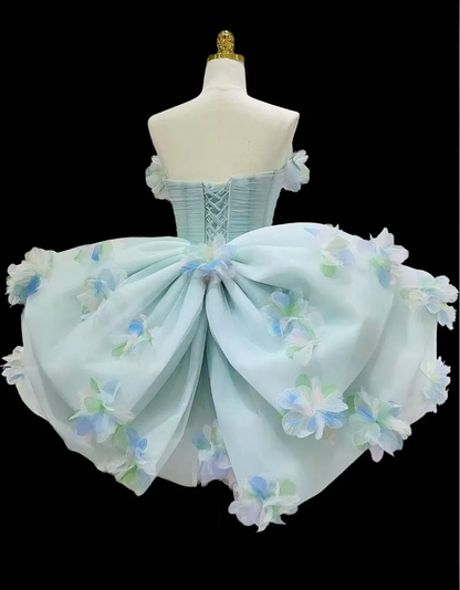 Beautiful Strapless Light Green Tulle Appliques Short Homecoming Dress 19th Birthday Outfits With Bow D2350