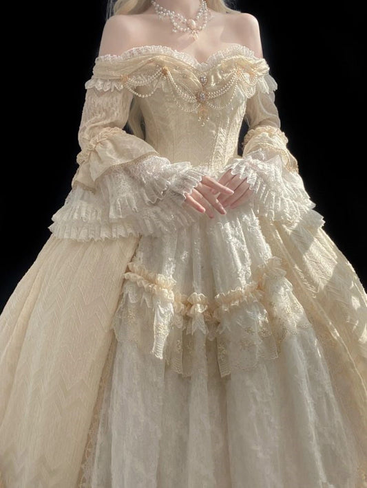 A Line Off Shoulder Ball Gowns Wedding Dress Lace Princess Dresses