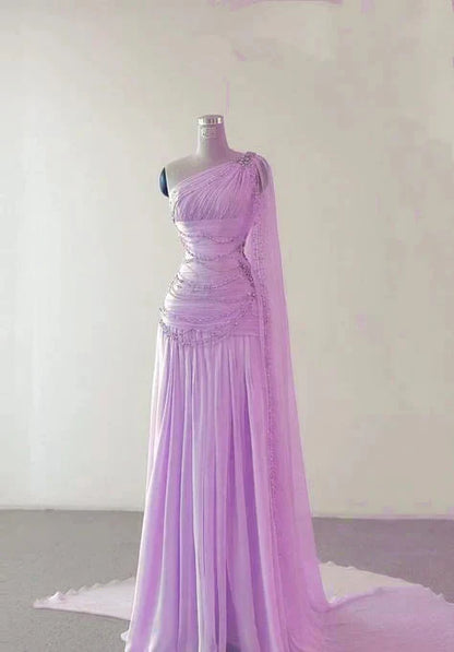 A Line One Shoulder Pink Chiffon Prom Gowns Prom Dresses (For Sue Nardi)