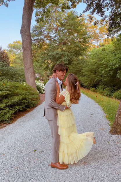 Yellow Fashion Square Neck A-Line Multi-Layered Long Tulle Ball Gowns Prom Dresses