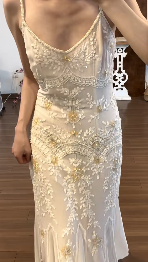 Beading White Vintage Prom Party Dress Evening Dress Birthday Outfit  fg8715